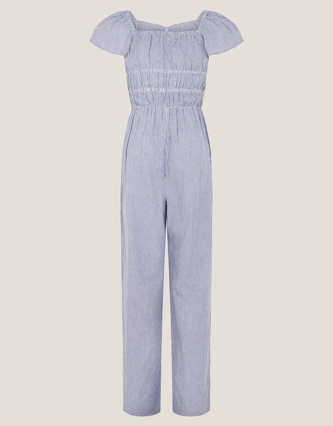 Stripe Short Sleeve Jumpsuit, Blue (BLUE), large
