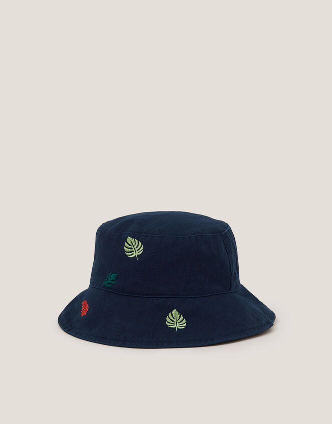 Leaf Embroidered Bucket Hat, Blue (BLUE), large
