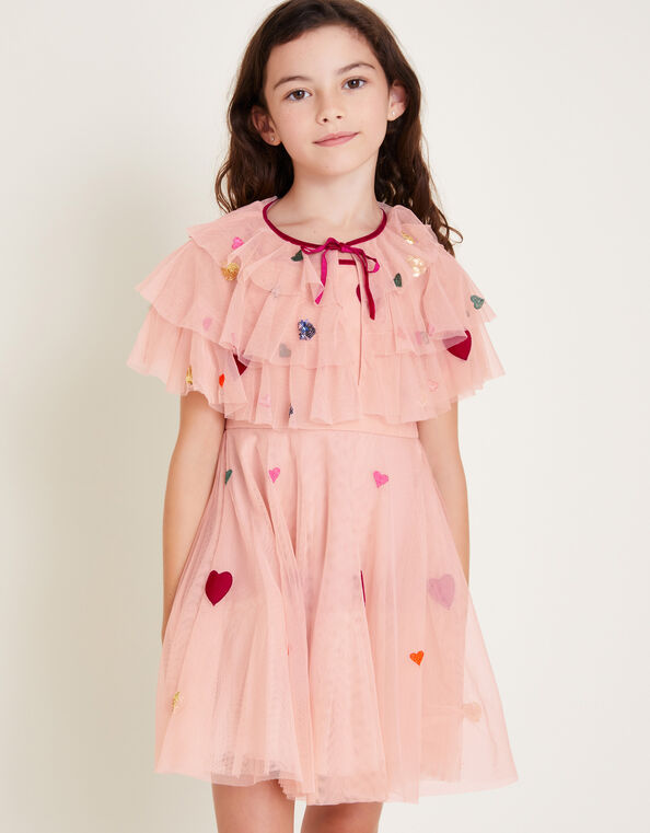 Applique Heart Ruffle Cape, Pink (PINK), large