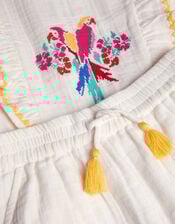 Parrot Embroidered Top & Shorts Set, Ivory (IVORY), large