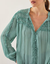 Juliet Sheer Texture Ruffle Blouse, SEA GREEN, large