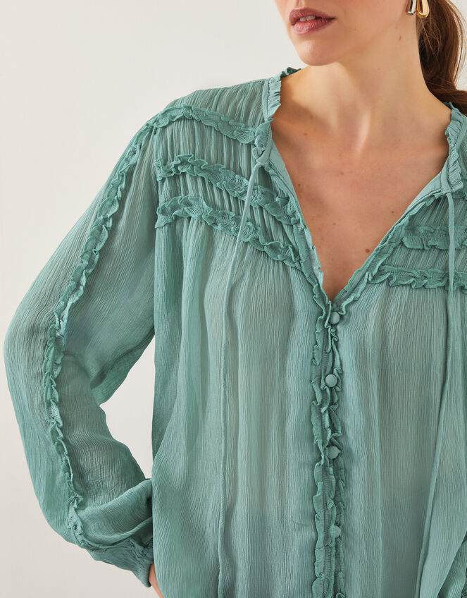 Juliet Sheer Texture Ruffle Blouse, SEA GREEN, large