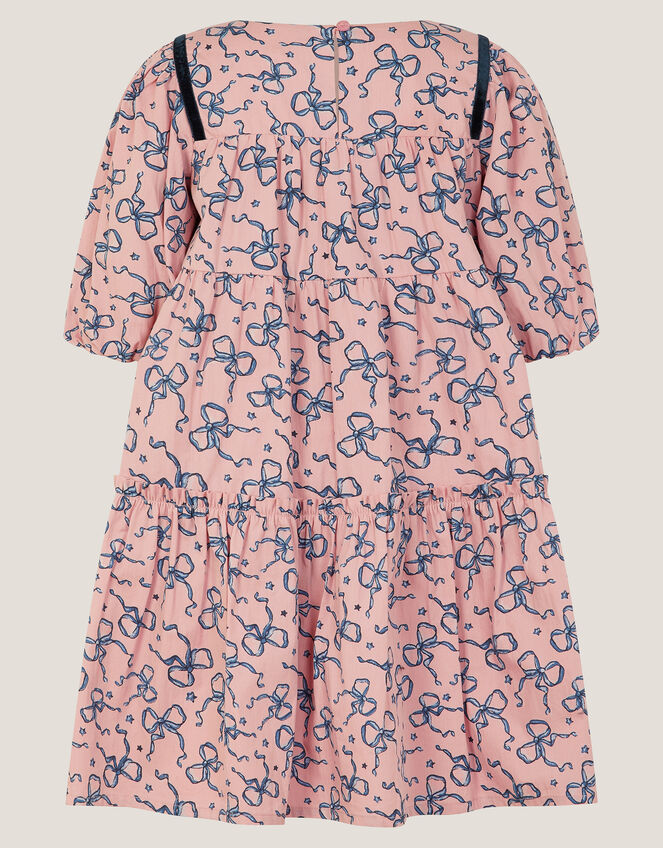 Bow Print Tiered Dress, Pink (PINK), large