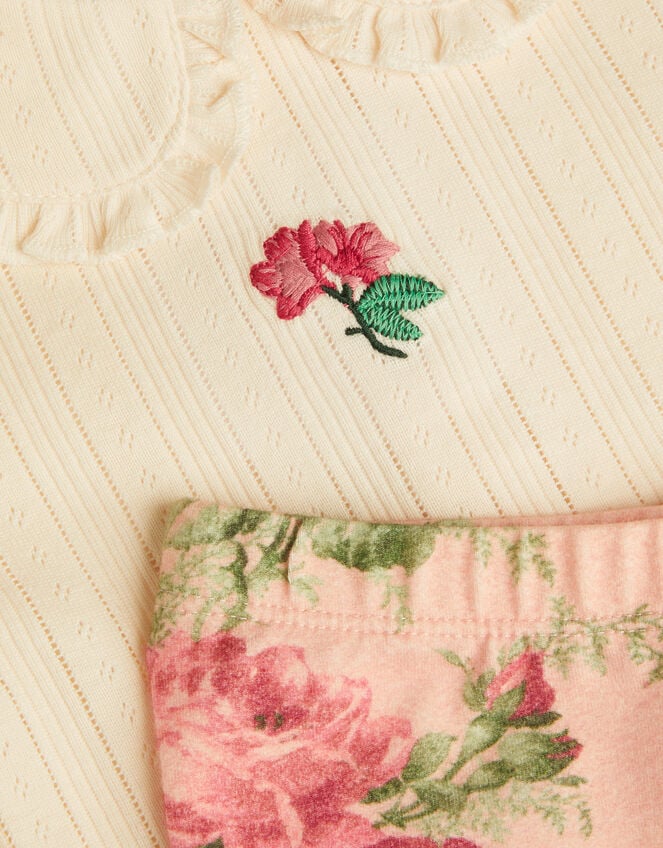 Newborn Betsy Pointelle Top and Floral Leggings Set, Ivory (IVORY), large
