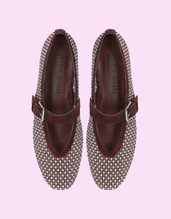 Bibi Lou Stud Mesh Ballet Flats, Red (BURGUNDY), large