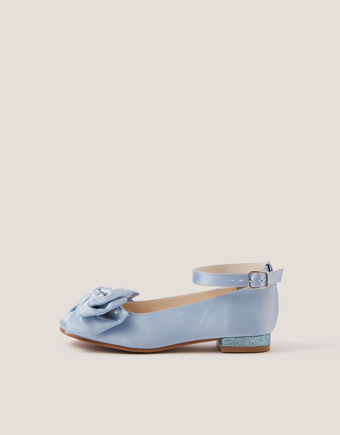 Pearl Bow Satin Flats, Blue (BLUE), large