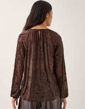 Dua Floral Devore Blouse, Brown (CHOCOLATE), large