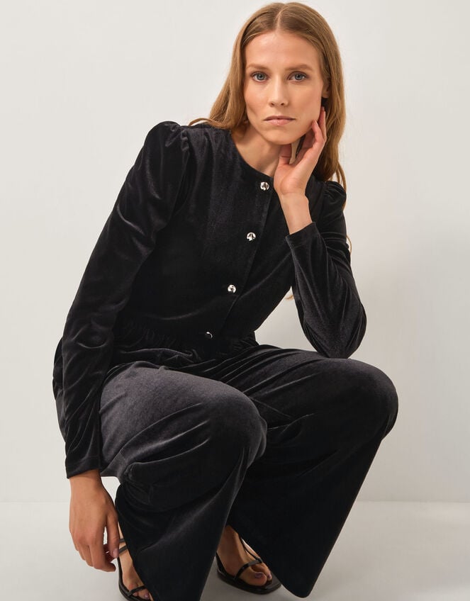 Vayle Velvet Peplum Jacket, Black (BLACK), large