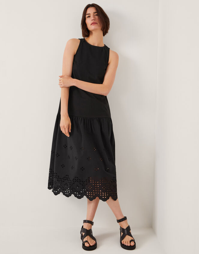 Fable Broderie Drop Waist Midi Dress, Black (BLACK), large