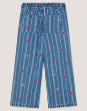Embroidered Heart Stripe Denim Jeans, Blue (BLUE), large