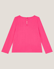 Bow Appliqué Long Sleeve Top, Purple (PURPLE), large