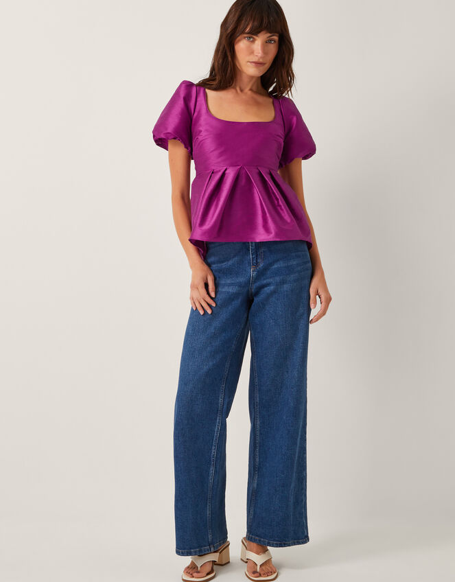 Sandra Smock Puff Sleeve Top, Purple (PURPLE), large