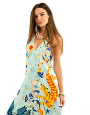 Wild Voila Tiger Print Backless Maxi Dress , Blue (BLUE), large