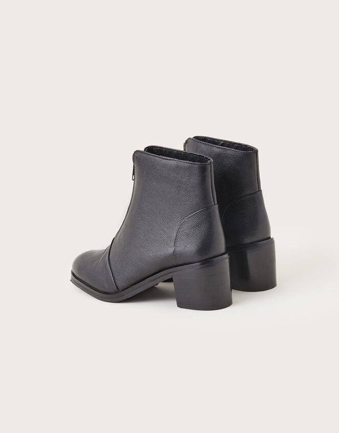Zip Front Chunky Leather Boots, Black (BLACK), large