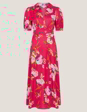Meredith Floral Midi Shirt Dress, Red (RED), large