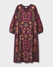 East Preeti Embroidered Long Sleeve Maxi Dress, Red (BERRY), large