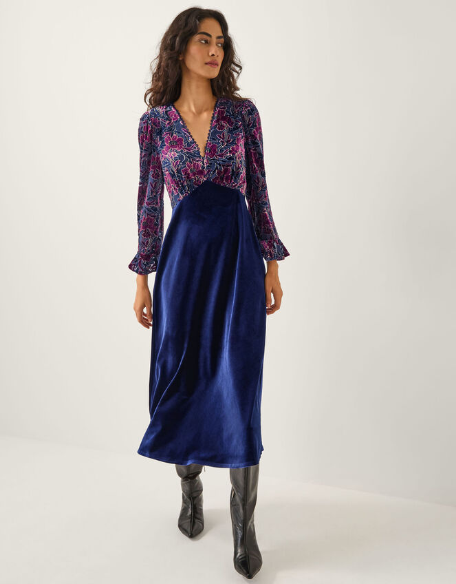 Milena Floral Devoré Velvet Midi Dress, Purple (PURPLE), large