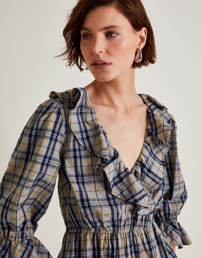 Daisy Check V-Neck Midi Dress, Natural (NATURAL), large