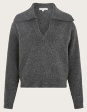 Clover V-Neck Collar Jumper, Grey (CHARCOAL), large