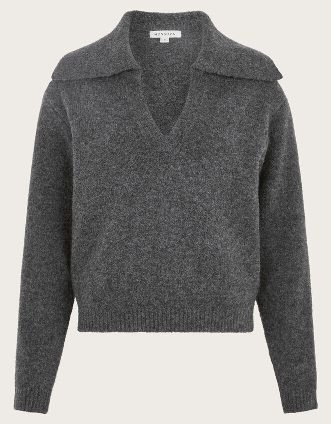 Clover V-Neck Collar Jumper, Grey (CHARCOAL), large