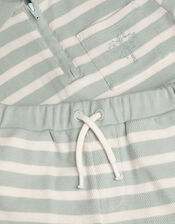 Stripe Jersey Shirt & Shorts Set, Green (SAGE), large