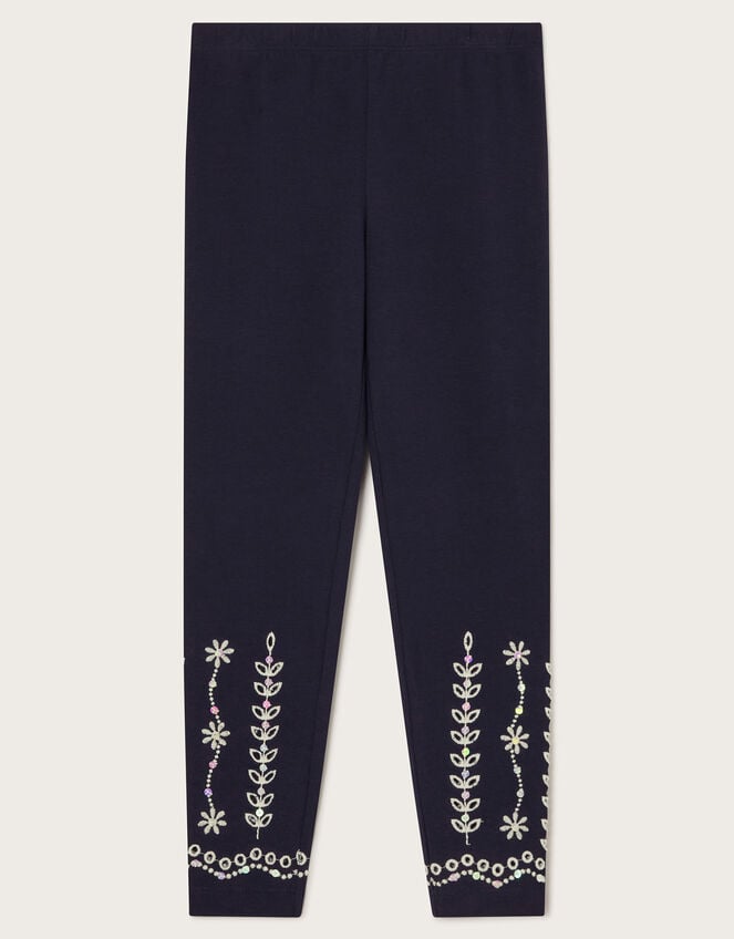 Sequin Broderie Leggings, Blue (NAVY), large