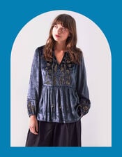 East Brogan Sequin Velvet Blouse, SLATE GREY, large