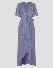 Sarah Floral Embellished Maxi Wrap Dress, MID BLUE, large