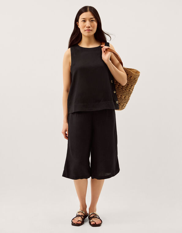 Lulu Linen Bermuda Shorts, Black (BLACK), large