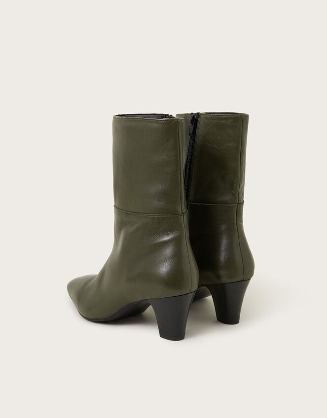 Nancy Leather Heeled Boots, Green (OLIVE), large