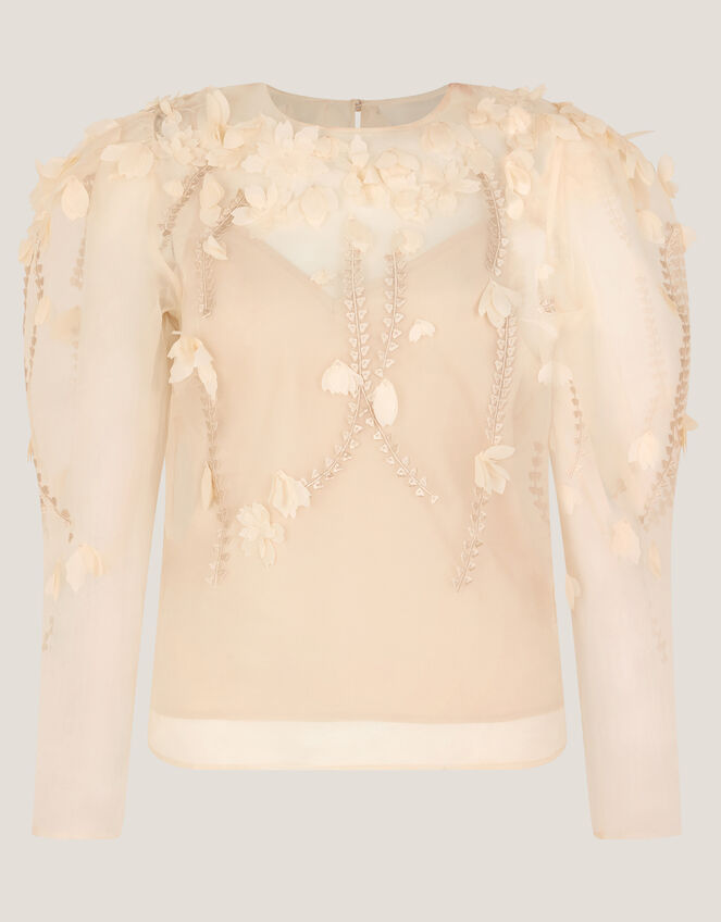 Gwen Floral Appliqu&eacute; Organza Top, Cream (CREAM), large