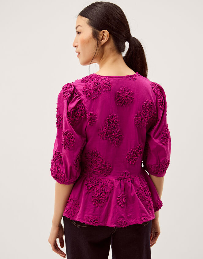 Tammy Puff Sleeve Embroidered Top, Pink (BRIGHT PINK), large