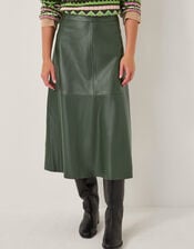 Pippa Faux Leather Midi Skirt, Green (GREEN), large