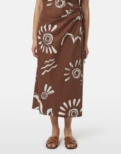 Abstract Print Midi Wrap Skirt, Brown (BROWN), large