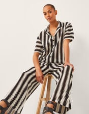 Cleo Crochet Stripe Shirt, Black (BLACK), large