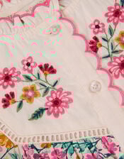 Floral Print Scallop Collar Blouse, Ivory (IVORY), large