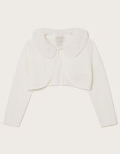 Super-Soft Faux Fur Collar Cardigan, Ivory (IVORY), large