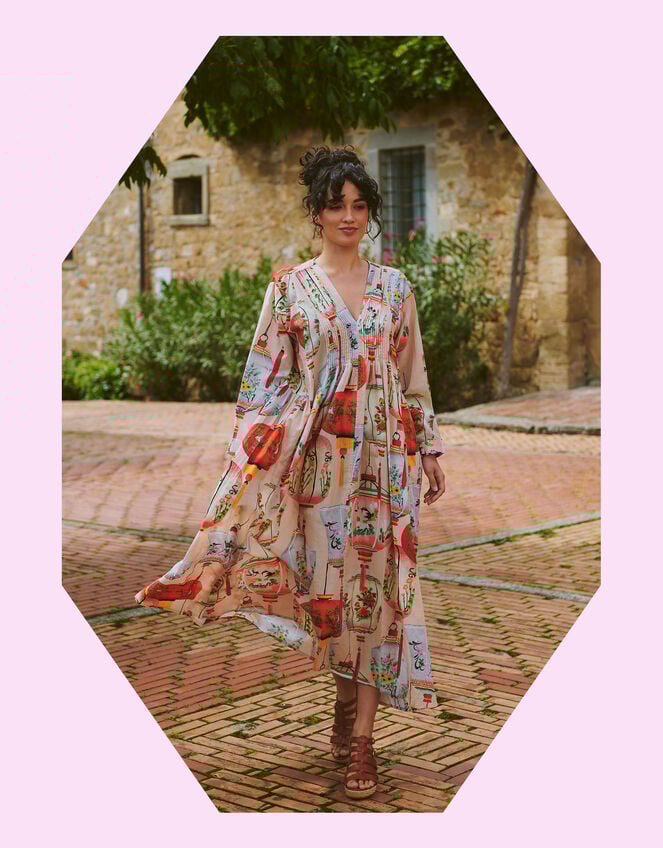 One Hundred Stars Lanterns Print Maxi Dress, Red (RED), large