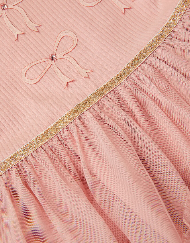 Bow Puff Sleeve Ruffle Dress, Pink (PINK), large