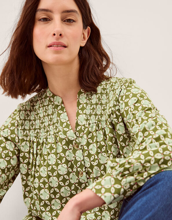 Kalani Geometric Jersey Blouse, Green (KHAKI), large