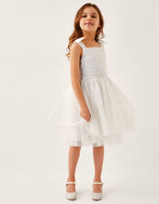 Olivia Pearl Ruched Tulle Dress, Ivory (IVORY), large
