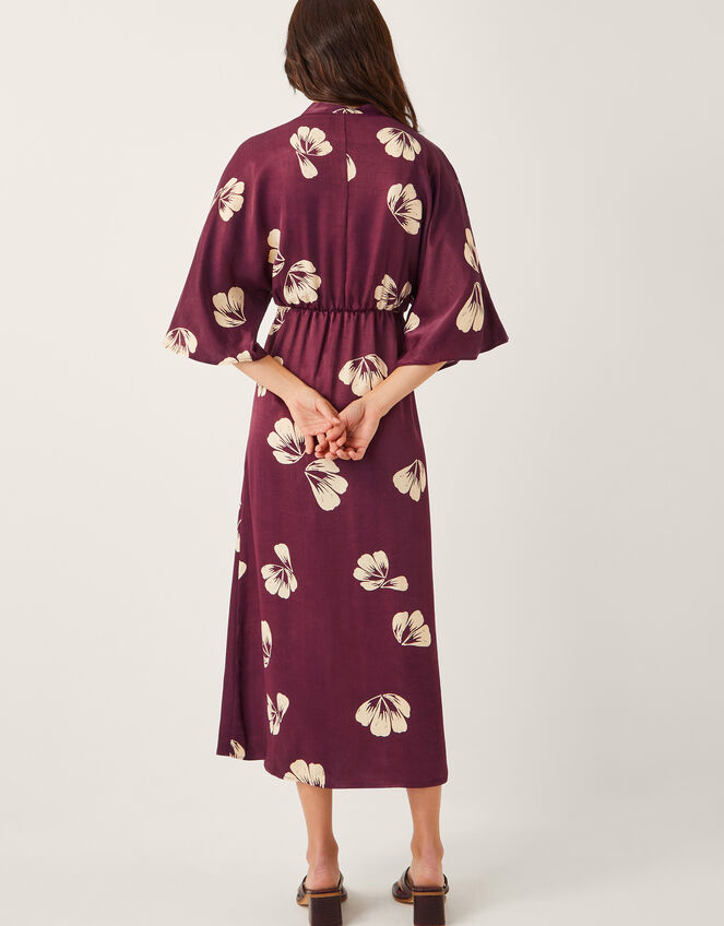 Roz Floral Wrap Midi Dress, Red (BURGUNDY), large