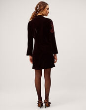 Faye Floral Velvet Mini Tunic Dress, Black (BLACK), large