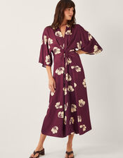 Roz Floral Wrap Midi Dress, Red (BURGUNDY), large
