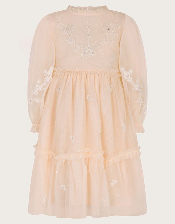 Elena Long Sleeve Floral Embroidered Tulle Dress, Pink (PALE PINK), large