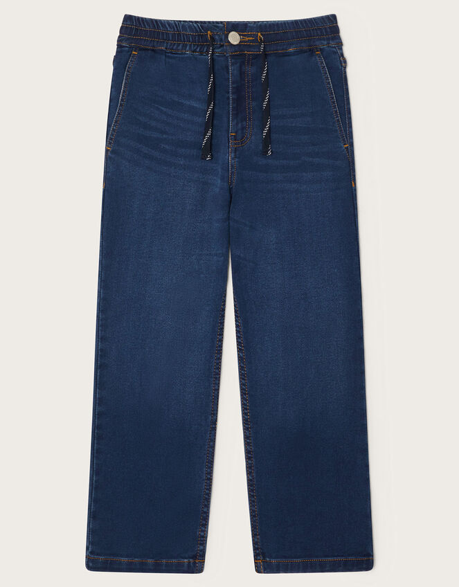 Drawstring Straight Jeans, Blue (BLUE), large