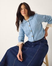 Kat Floral Cable Knit Cardigan, Blue (LIGHT BLUE), large