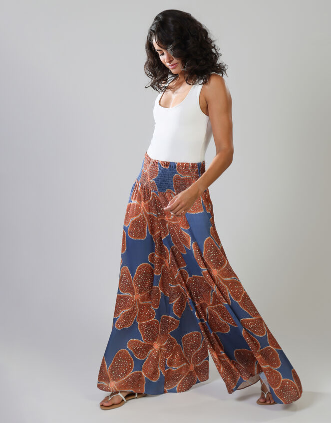 Traffic People Aurora Floral Print Wide Leg Trousers, Blue (BLUE), large