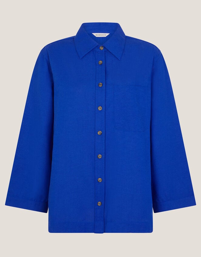 Thea Linen Blend Shirt, Blue (COBALT), large