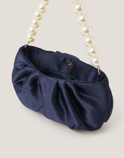Pearl Strap Satin Party Bag, Blue (NAVY), large
